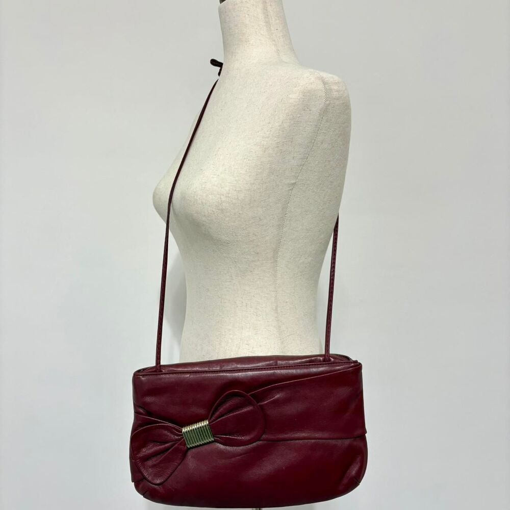 Vintage Letisse Soft Leather Clutch Crossbody Wine Red Hinge Opening Purse